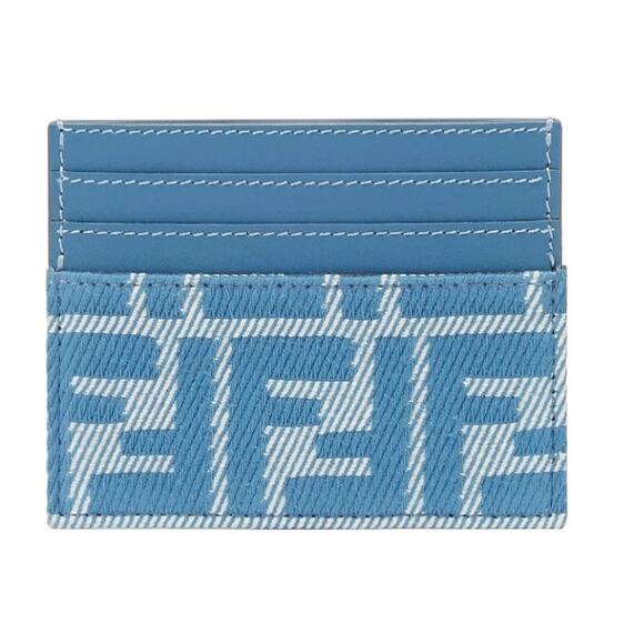 Fendi Baguette FF Fabric Card Case Holder Blue Denim Classic Logo - Picture 1 of 5